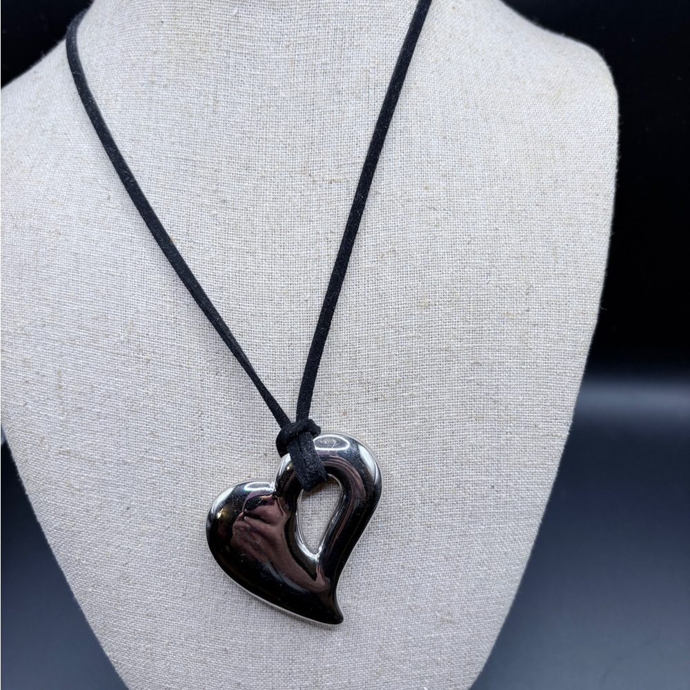 Modern Black Heart Necklace with Asymmetrical Design